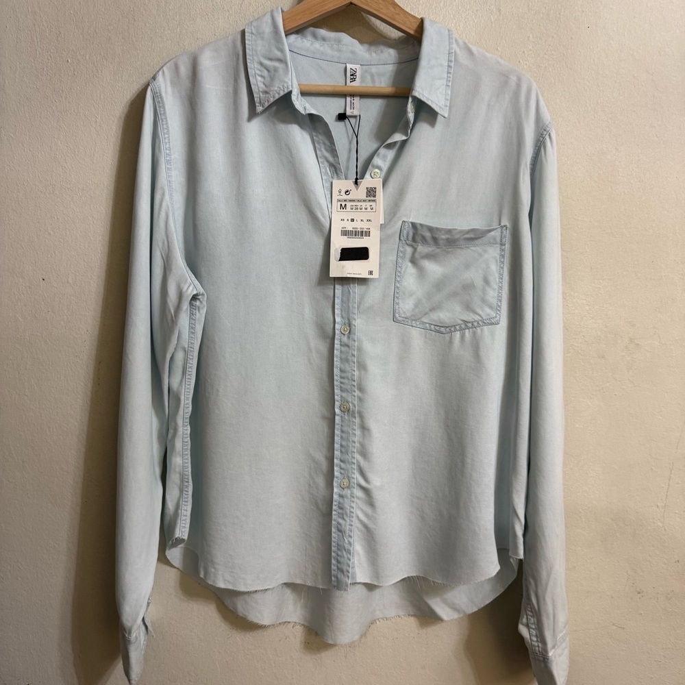 Zara Blue Casual Button Down Shirt Size M NWT
